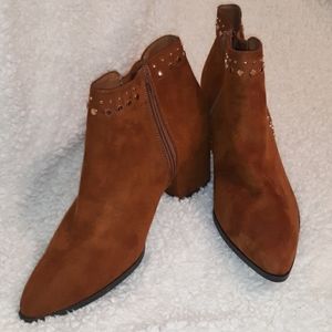 Carmel color faux suede ankle boot